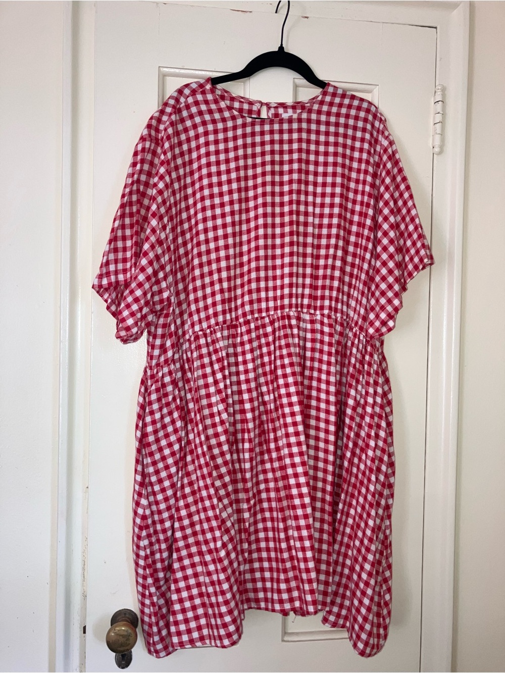 Red Gingham Mini Dress with Gathered Waist
